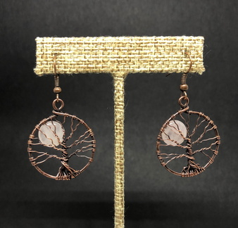 Copper Tree of Life w/Rose Quartz Moon Earrings