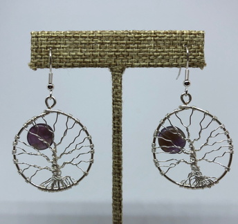Silver Tree of Life w/Amethyst Moon Earrings