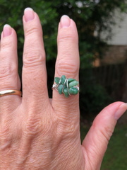 Silver and African Jade Chip Cluster Ring