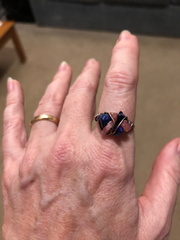 Copper Lapis and Rhodochrosite Chip Cluster Ring