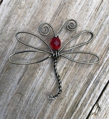 Red and Silver Dragonfly Pendant