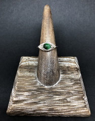 Adjustable Silver Green Tiger Eye Herringbone Weave Ring