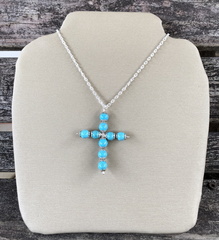 Large Silver Turquoise Cross Necklace