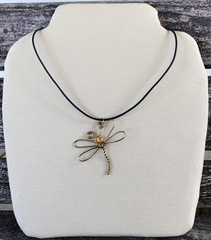 Topaz and Antique Brass Dragonfly Leather Necklace