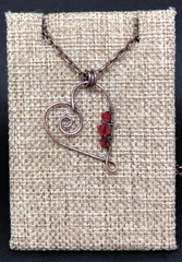Red Beaded Copper Swirl Heart Necklace