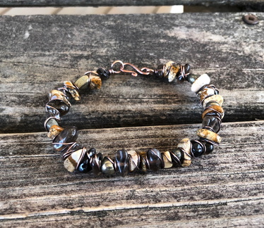 Copper Smoky Quartz Picture Jasper and Pyrite Wrapped Gemstone Chip Bracelet