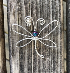 Silver Rainbow Hematite Dragonfly Pendant