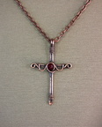 Red Beaded Copper Curly Cross Necklace