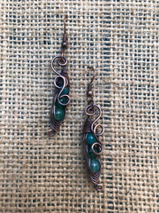 Green Indian Agate and Copper Pea Pod Earrings
