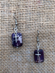 Purple Sea Sediment Jasper Cross Earrings