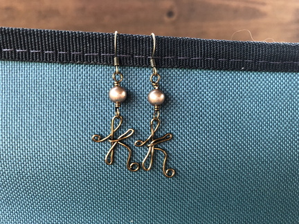Letter "K" Earrings with Bronze Pearl Earrings
