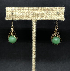 Green Quartzite and Bronze Half Herringbone Weave Earrings