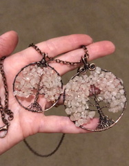 Rose Quartz Chip and Copper Tree of Life Necklaces