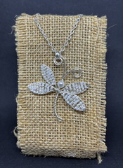 Silver and White Pearl Beaded Dragonfly Necklace