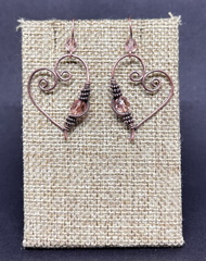 Pink and Copper Herringbone Heart Earrings