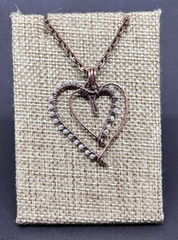 Pearl Seed Bead Double Heart Pendant Necklace