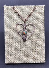 Multi-Colored Jasper and Copper Herringbone Weave Heart Pendant Necklace